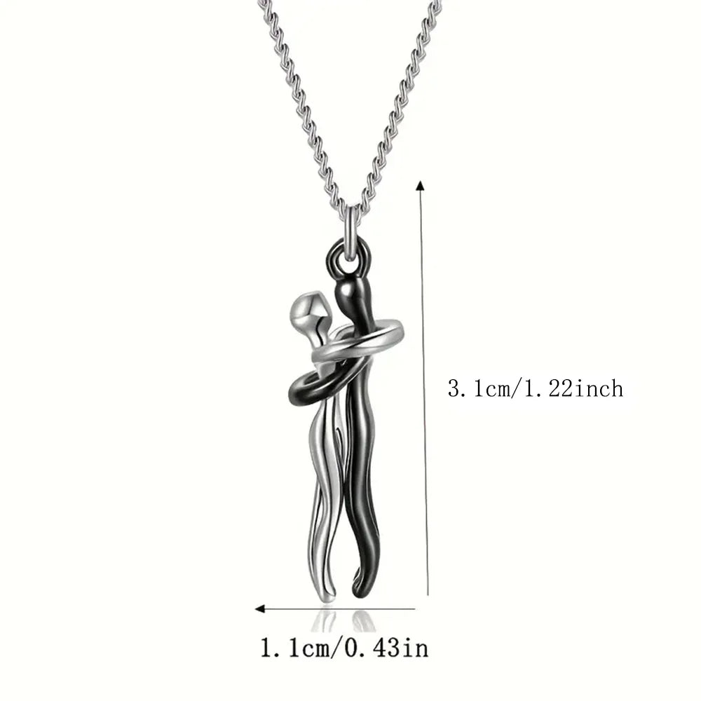 Chic Black Hug Pendant Necklace for Couples - Elegant Love Symbol,Perfect for Party & Daily Wear - Clikcy