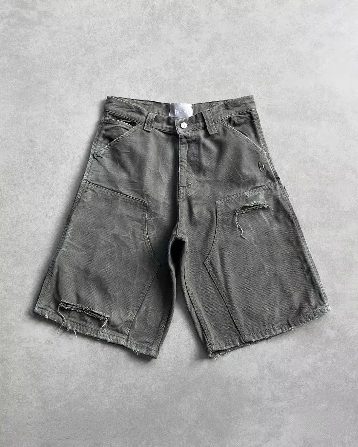 Y2K Gothic Diamond Cross Embroidery Denim Shorts American Retro Blue Gym Shorts Rhinestone Streetwear Hip Hop Men Women Jorts - Clikcy