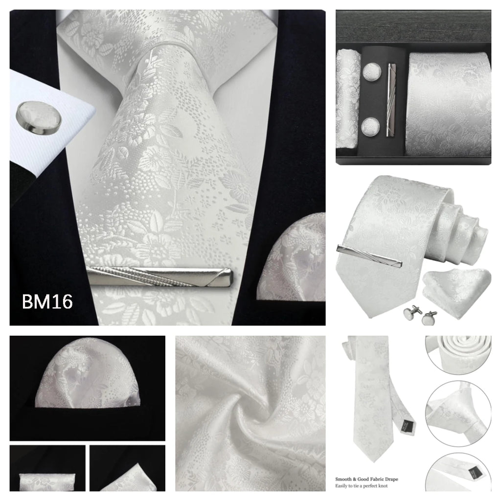 100% Silk Necktie Paisley Floral Mens Tie Top Quality Business Tie Pocket Square Tie Clip Cufflinks Set Classic For Men Gift Box - Clikcy