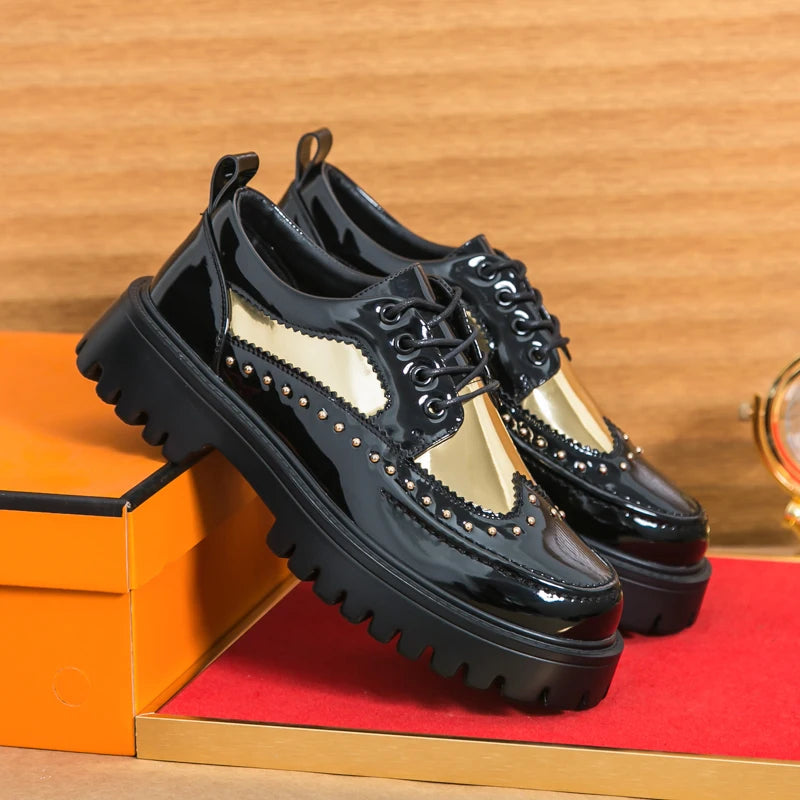 Men Casual Office Business Formal Oxford Thick Bottom Dress Shoes Men Gentleman Outdoor Patent Leather Wedding Shoes Fashion - Clikcy