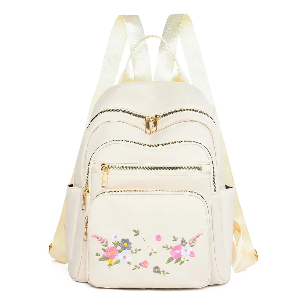 Fashion Nylon Backpack For Women Embroidery Design Student School Bag Leisure Travel Rucksack Popular Girl Commuting Sac A Dos