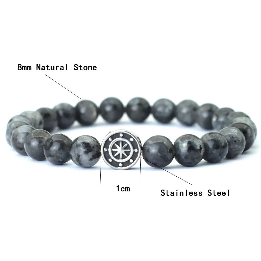 Simple Style Genuine Natural Stone Bracelet For Men Viking Pirate Compass Braclet Tiger Eyes Strand Braslet Leisure Accessories - Clikcy