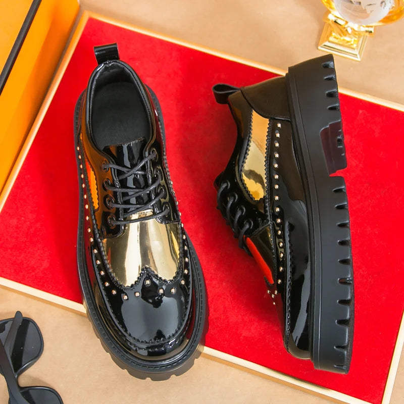Men Casual Office Business Formal Oxford Thick Bottom Dress Shoes Men Gentleman Outdoor Patent Leather Wedding Shoes Fashion - Clikcy
