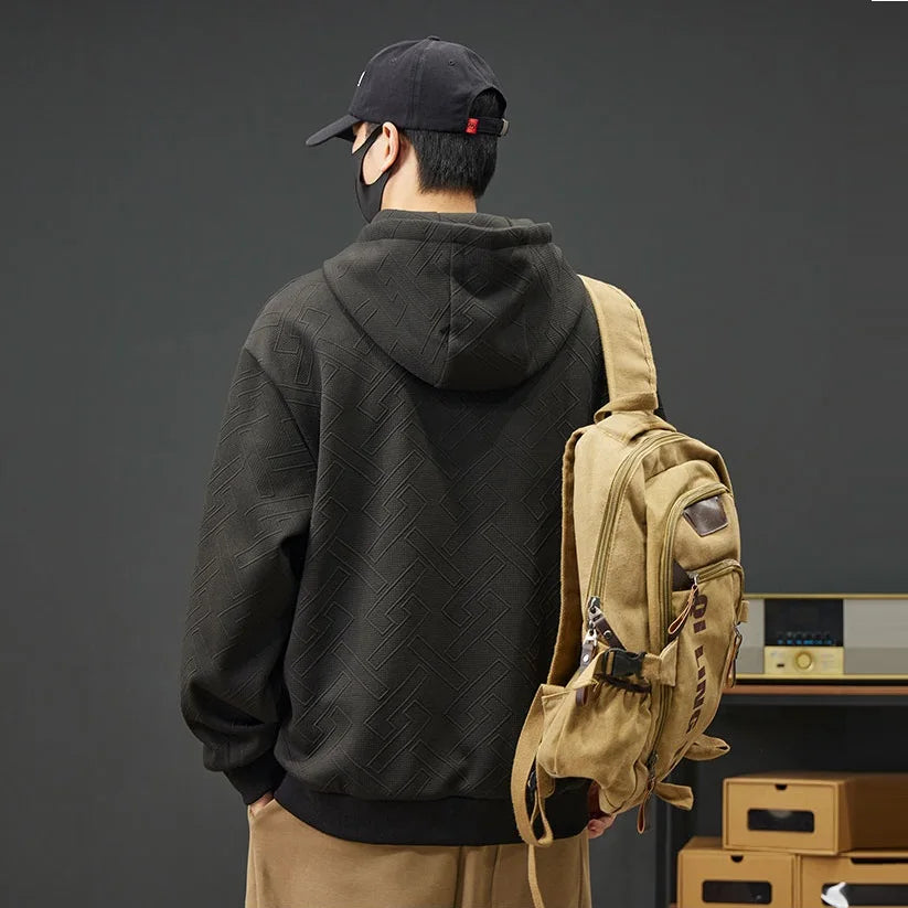 2025 New in Men's Hoodie Half Zip Long Sleeve Oversize Hooded Sweatshirt Male Spring Clothes Loose Fit Zip-up Golf Wear Big Size - Clikcy