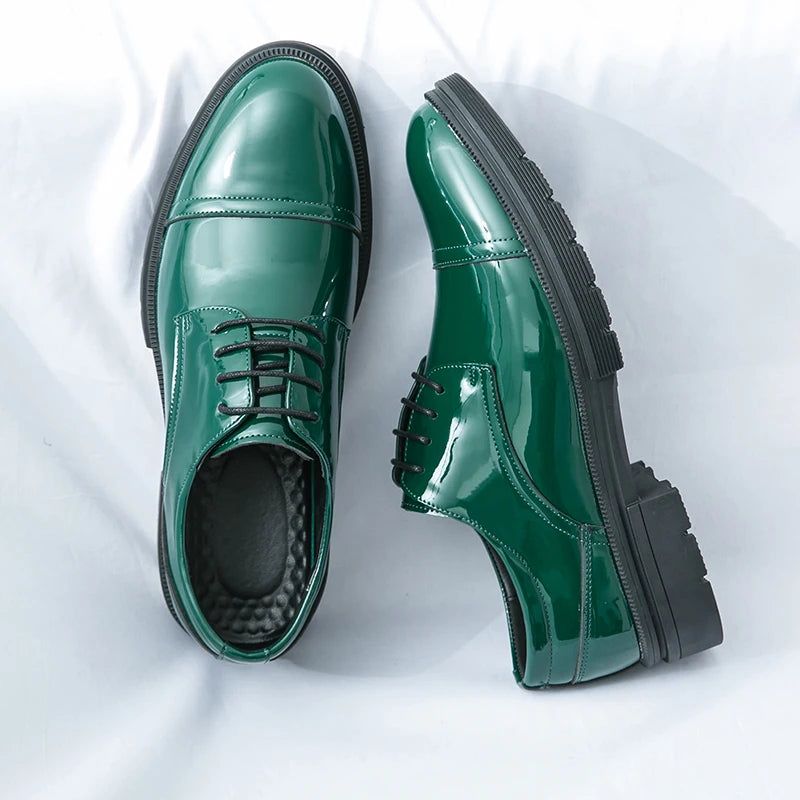 Classic Green Style Casual Derby Formal Shoes Career Office Leather Shoes Pointy Toe Handmade Business Wedding Dress Shoes Men - Clikcy