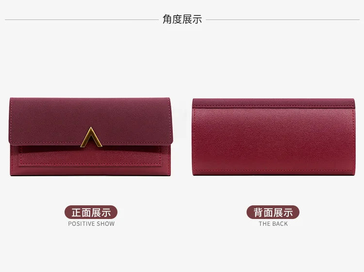 New Korean version women's wallet long V-shaped buckle three fold wallet for women, hand-held bag, change card bag - Clikcy