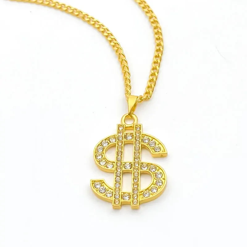 Men Gold Color Dollar Sign Necklaces,Hip Hop Money Dollar Pendant Collar Dollar Open Ring,Music Festival Party Gifts Jewelry - Clikcy