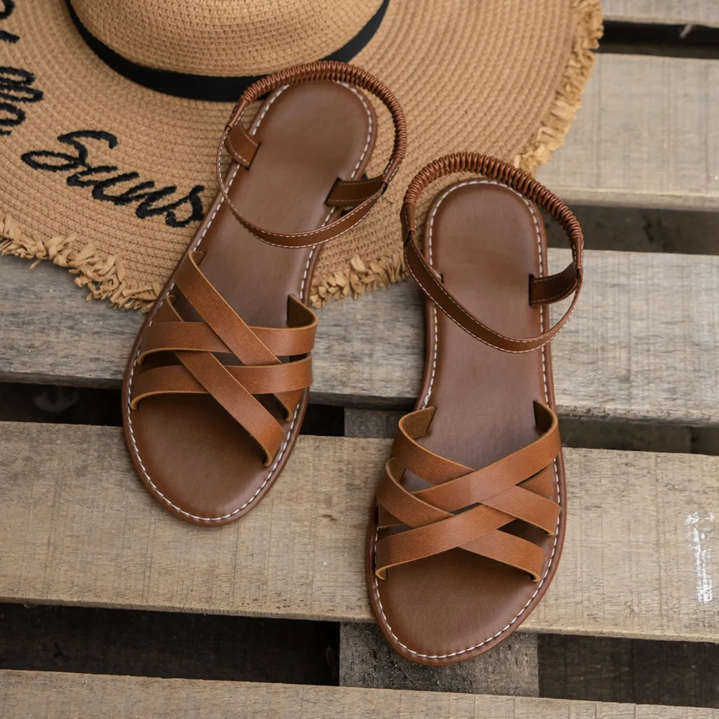 Women Flat Sandals 2024 Summer Hot Women Sandals Bottom Roman Strap Sandals with Non Slip Rubber Soles Ladies Daily Sandalia - Clikcy