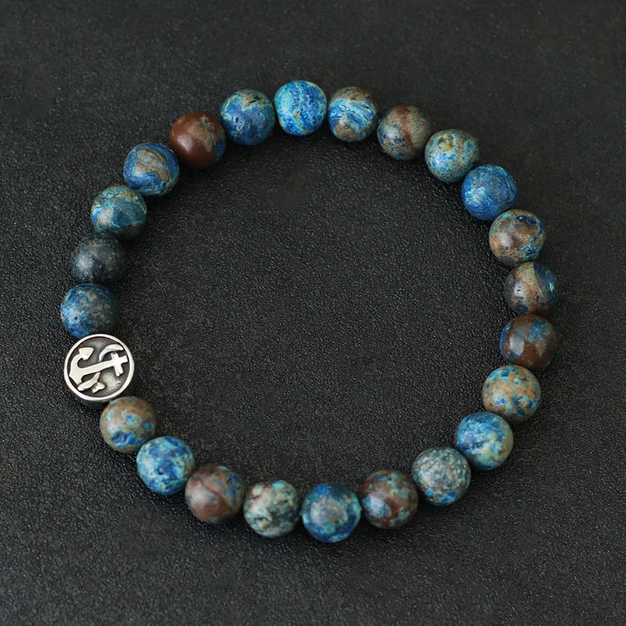 Simple Style Genuine Natural Stone Bracelet For Men Viking Pirate Compass Braclet Tiger Eyes Strand Braslet Leisure Accessories - Clikcy