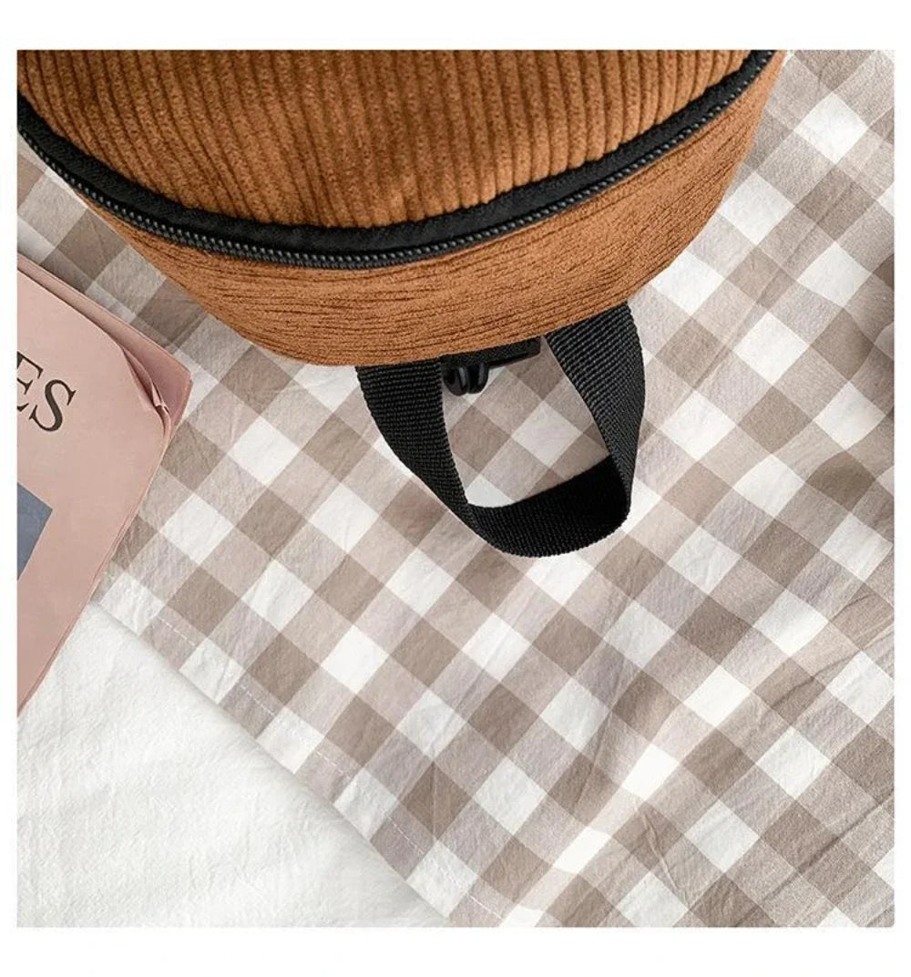 Women's Mini Backpack Fashion Solid Color Corduroy Small Simple Casual Traveling Large Capacity Durable Female's Schoolbag