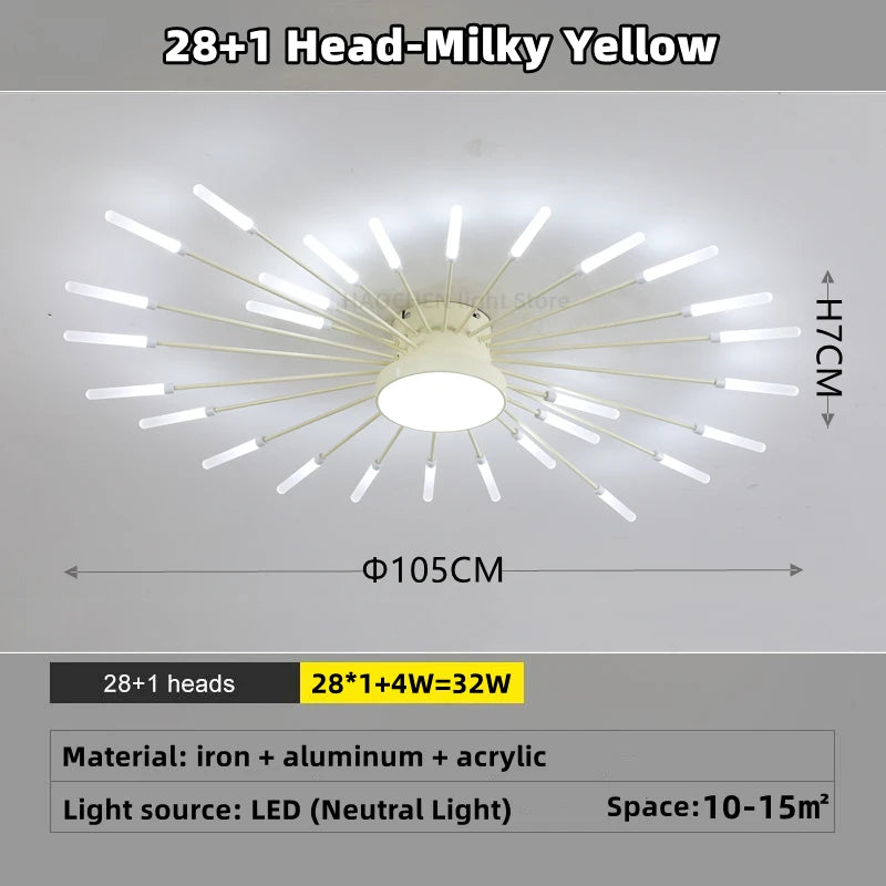 Led Firework Chandelier Dimmable For Living Room Bedroom Milk Yellow Ceiling Chandelier Dining Room LED Ceiling Lamp With Remote