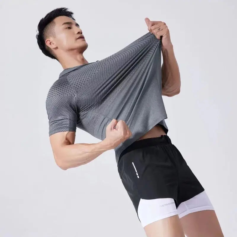 Youthful Vitality Summer Sweatshirts Thin Men's Printing Hooded Quick Drying Breathable Casual Motion Loose Short Sleeve Tops - Clikcy