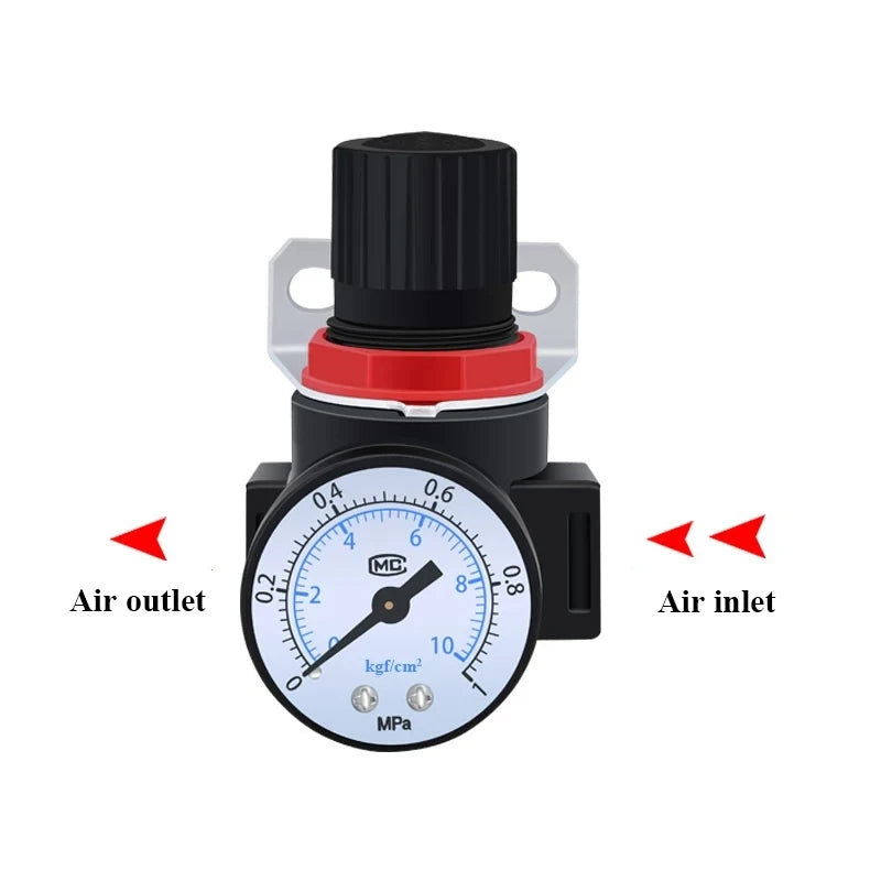 AR2000 1/4'' Air Pressure Regulator Control Compressor Pump Gas Regulating Treatment Units with Gauge Adjustable - Clikcy