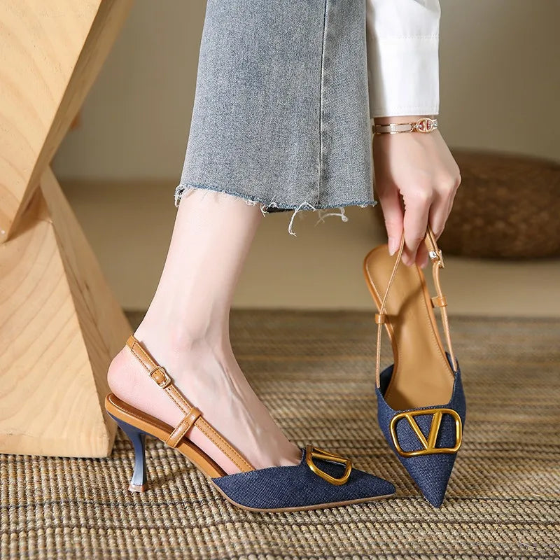 Fashion Slingback Black Comfortable Women Summer Pumps Shoes Outside Very High Heel Sandals 2025 Trend for Wedding Party Dress - Clikcy