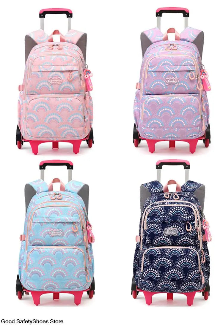Rolling School Bags for Girls Backpack Children Waterproof School Backpacks with Wheels Middle School Trolley Luggage Back Pack - Clikcy