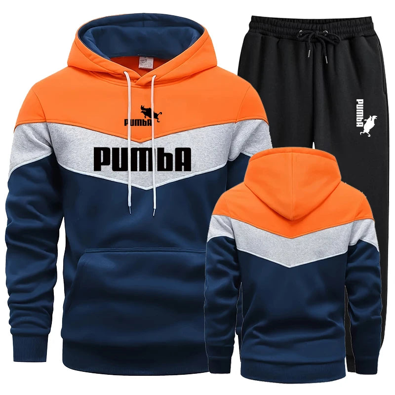Mens Tracksuit Print Sports Hoodie+Trousers 2 Piece Set Street Casual Sweatshirt Suit Jogging Men's Splicing Clothing Hot Sales - Clikcy