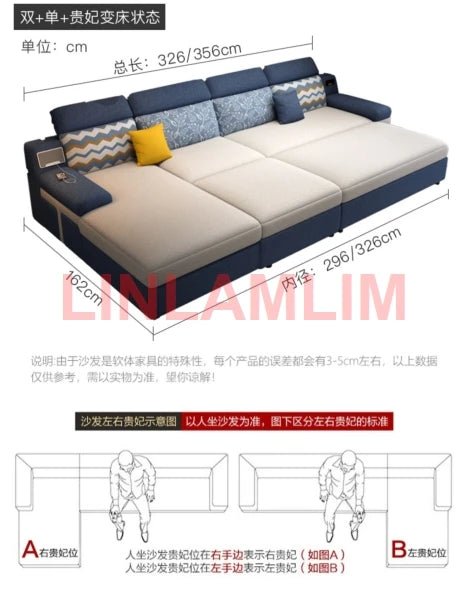 Tech Smart Sofa Bed Fabric Functional Sleeper Couch Convertible Sofas Bed Big Sofas Cama Nordic Salon with Bluetooth Audio,USB C - Clikcy