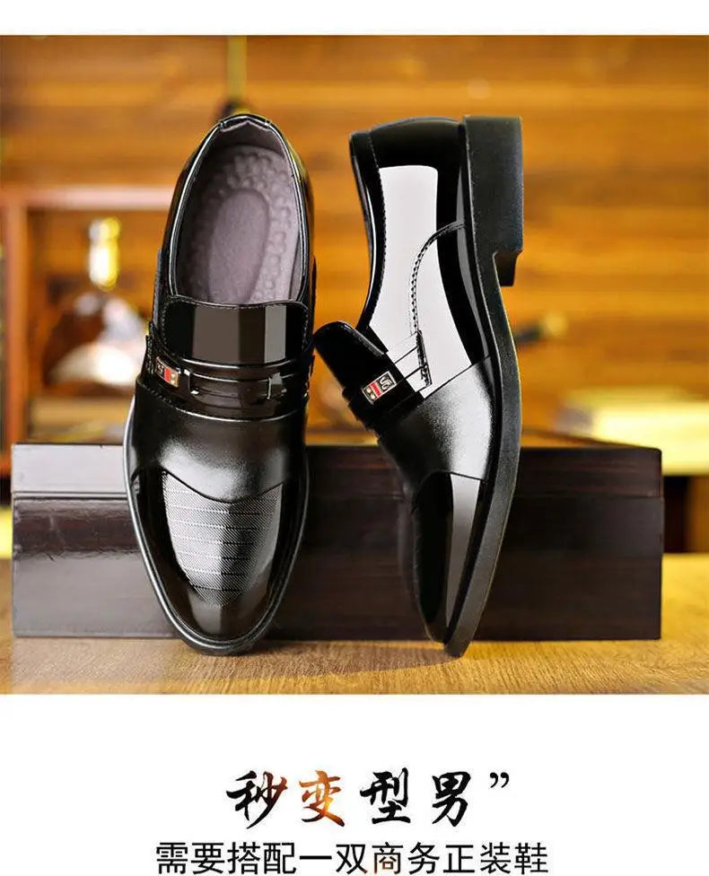 Fashion Black PU Leather Shoes Slip on Formal Men Shoes Plus Size Point Toe Wedding Shoes for Male Elegant Business Casual Shoes
