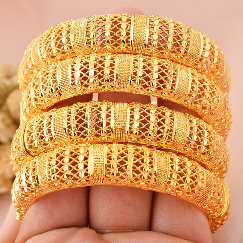 24K Luxury Gold Color Bangles For Women Wedding Bride Bracelets Gold Color Jewelry Middle East African Gifts