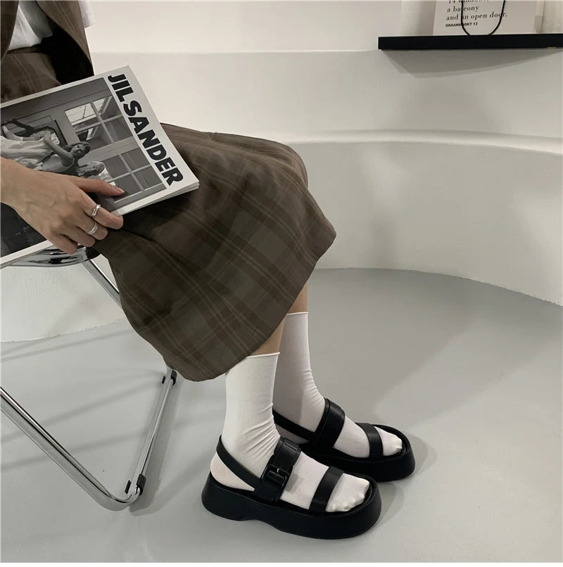 2025 New Gladiator Summer Sandals Fashion Platform Flats Elegant Open Toe Ankle Strap Dress Shoes - Clikcy