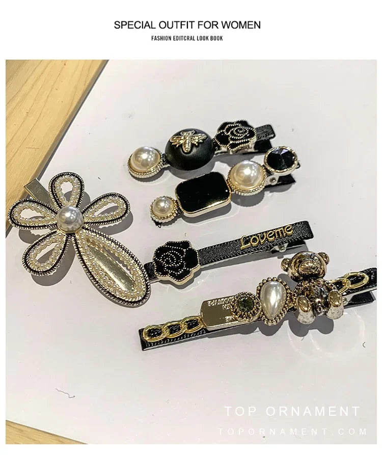 5pcs Women's Hairpin Side Hair Clip Set Designer Pearl Headwear Bangs Hairpin Headpiece Hair Accessories Hairwear Duckbill Clip - Clikcy