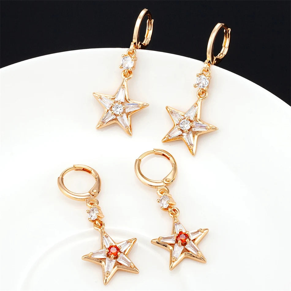 Dainty Micro Inlaid Zircon Golden Drop Earrings 10mm Hoop Dangle Crystal Pendant Elegant Women Jewelry Luxury Accessories Gifts - Clikcy