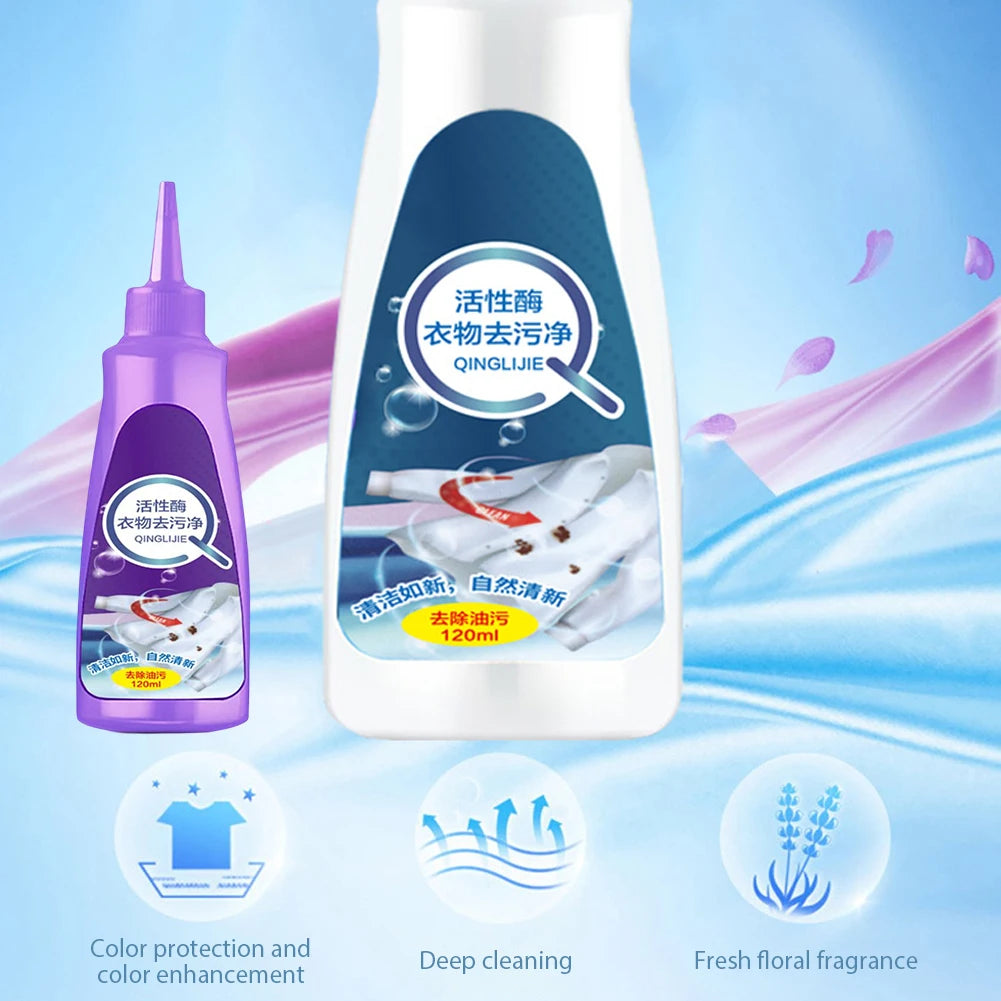 120ml Clothes Oil Stain Remover Active Enzyme Clothing Stain Removal Agents Non-toxic Remover Effective Liquid For Fabric Cloth - Clikcy