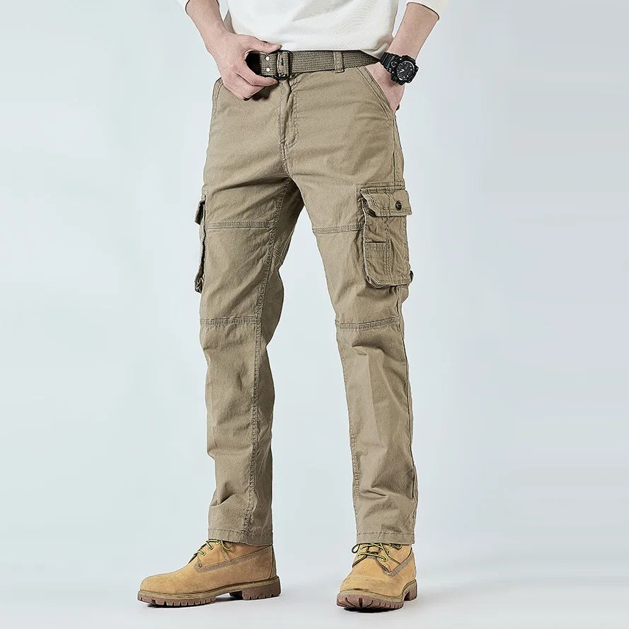2025 Men's Cargo Pants Straight Leg Cotton Stretch Tactical Trouser Male Military Outdoor Camping Fishing Casual Work Wear Khaki - Clikcy