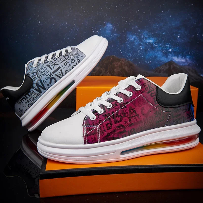 Graffiti 2025 New Casual Men Shoe Fashion Flat Air Cushion Man Sneakers Outdoor Non-slip Designer Tide Pu Leather Big Size 43 44 - Clikcy