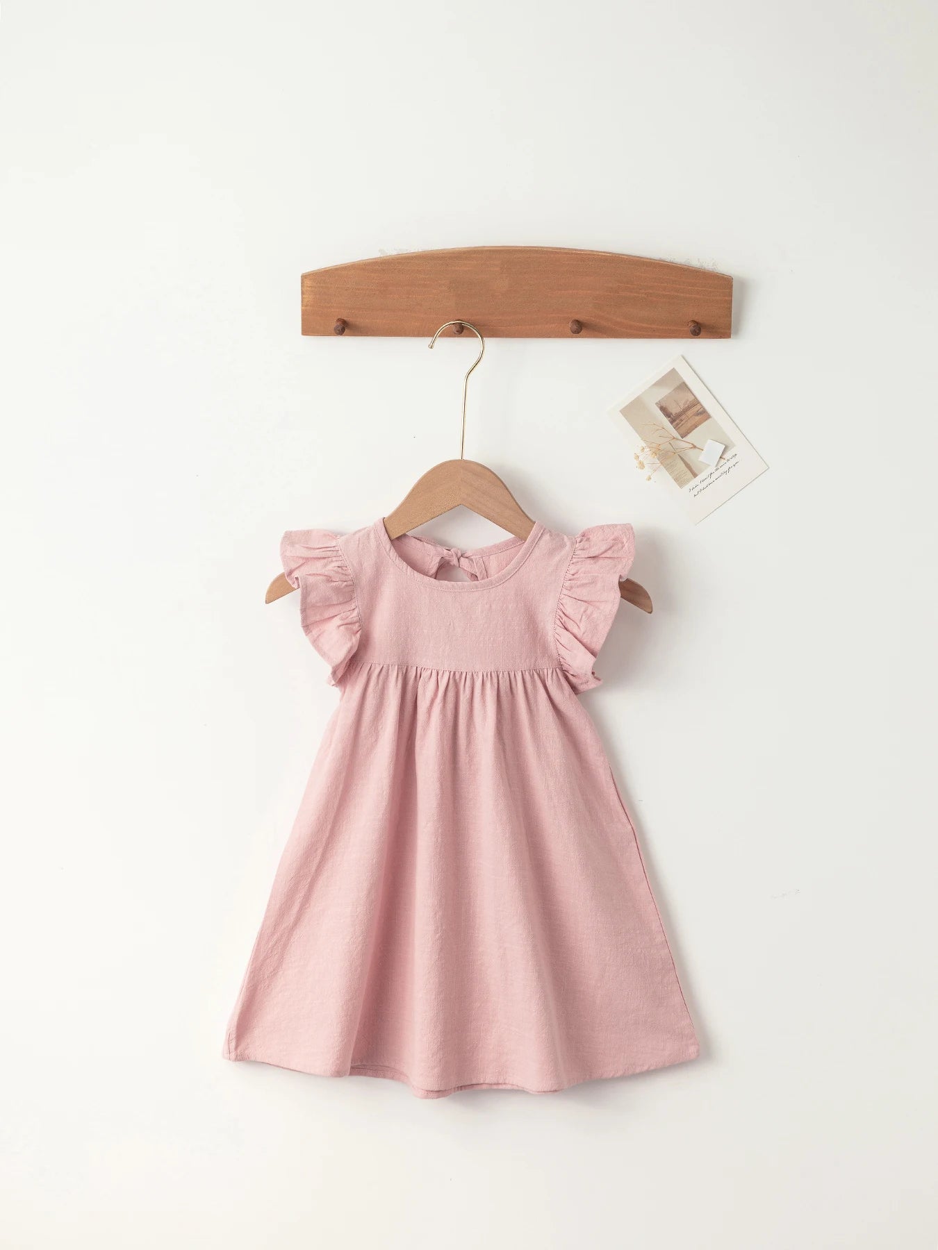 Baby Girls' Flying Sleeve Dress Tie-back Overall Dress Cotton Kids Casual Clothes Summer 2024 - Clikcy