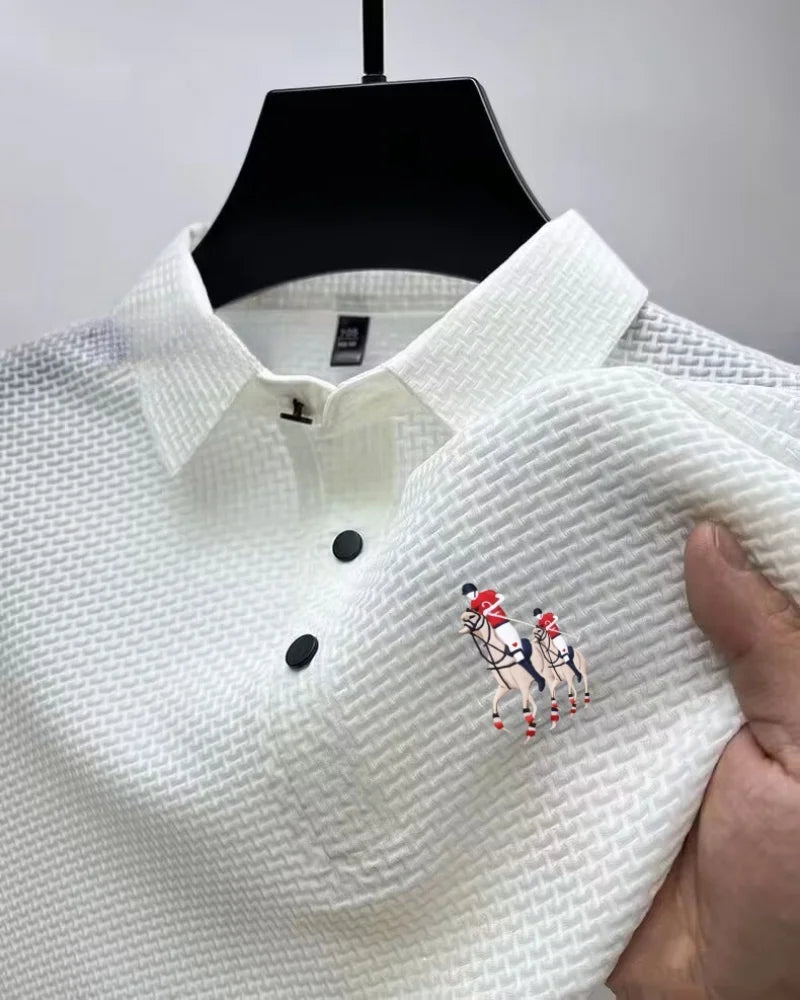 New style ice silk jacquard polo shirt short sleeve summer men's t-shirt casual business fashion stand collar t-shirt men - Clikcy