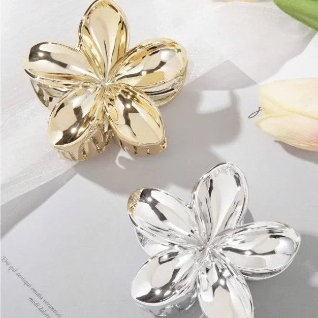 8Cm Bauhinia Flower Grab Clip Golden Flower Ladies Hairpin Silver Ponytail Clip Back Head Disc Hair Shark Clip Headgear - Clikcy
