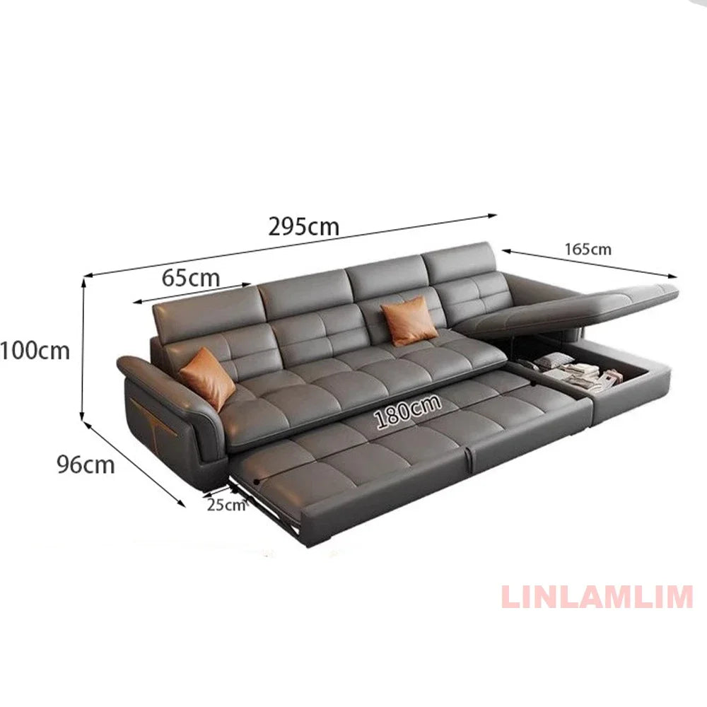 Modern Electric Recliner Sofa Bed with Adjustable Backrest, L-Shaped Multifunctional Italian Genuine Leather Sectional Couch