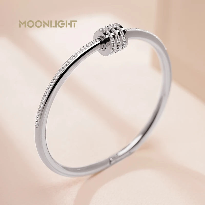 MOONLIGHT Classic Stainless Steel Zircon Bangle For Women Circular Screw Bracelet Female Jewelry Gifts Fashion Accessories - Clikcy