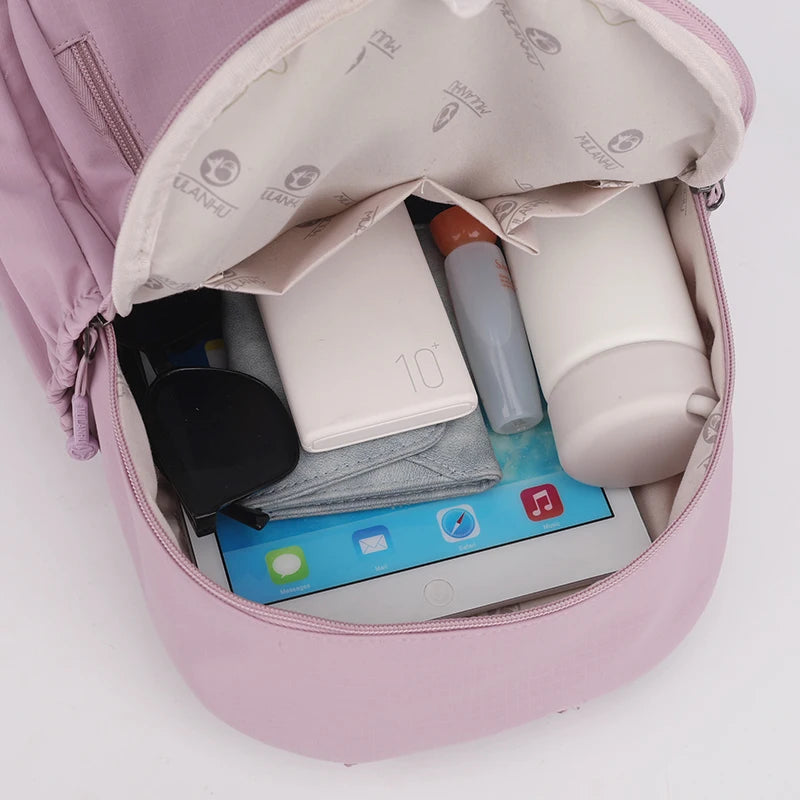 New High Quality Nylon Women Back Pack Solid Color Waterproof Travel Backpack Casual School Bags Girls Shoulder Bag Sac A Dos - Clikcy