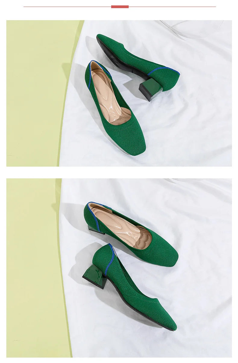 Large high-heeled shoes 42/43/41 women's shoes knitted fashionable breathable non-slip beautiful color matching spring and autum - Clikcy