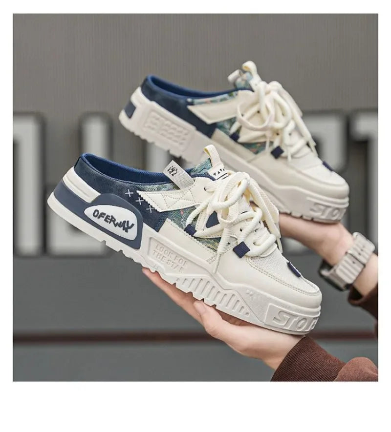 2025Summer Fashion Designer Men Half Slipper Breathable Casual Platform Shoes Lightweight Sneakers Outdoor Walking Flats Loafers