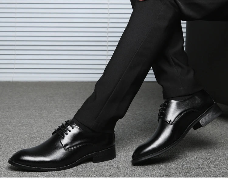 Classic Derby Shoes Men Leather Dress Basic Lace-up Casual Business Wedding Party Comfortable Shoe For Man