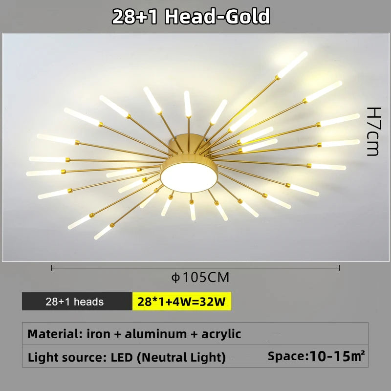 Led Firework Chandelier Dimmable For Living Room Bedroom Milk Yellow Ceiling Chandelier Dining Room LED Ceiling Lamp With Remote