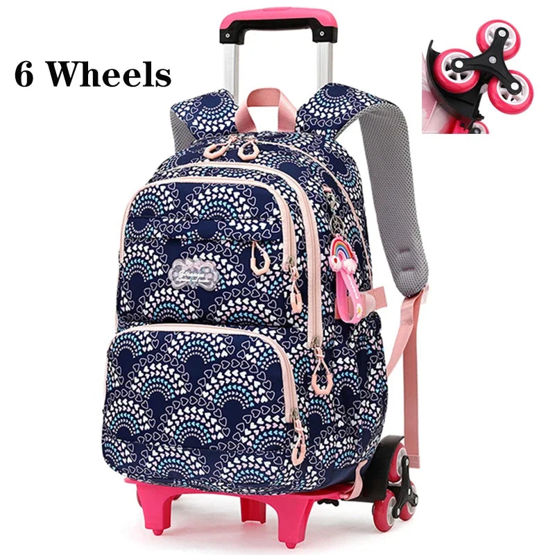 Rolling School Bags for Girls Backpack Children Waterproof School Backpacks with Wheels Middle School Trolley Luggage Back Pack