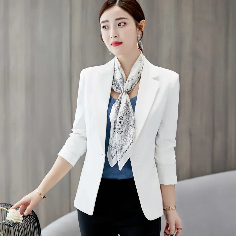 Spring Blue Women's Long-sleeved Suit Jacket, Korean Style Slim Short Coat Women, Asian Size M-XXXL, Girl's Blazers - Clikcy