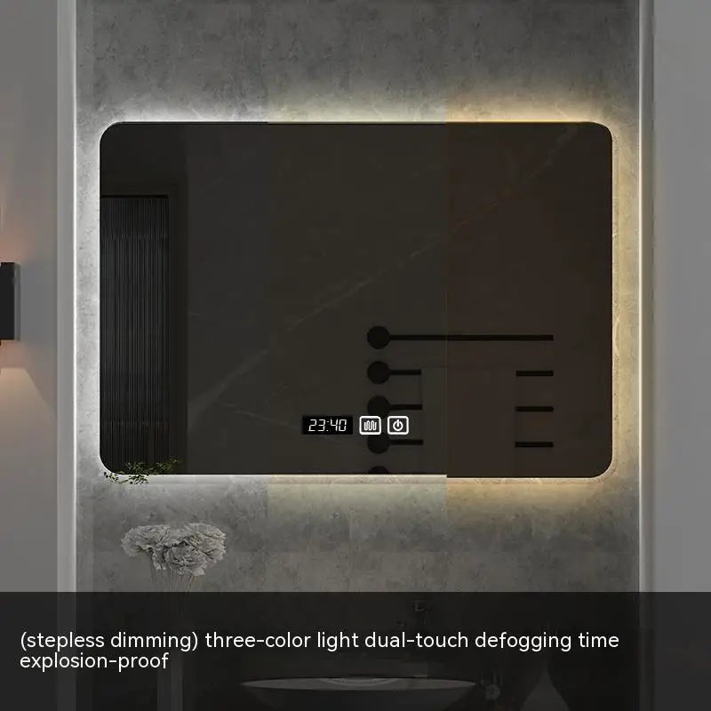60x80CM Square Smart Hotel Bedroom Defogging Decorative Mirror LED Bathroom Mirror 3 Color Adjustable Backlight - Clikcy