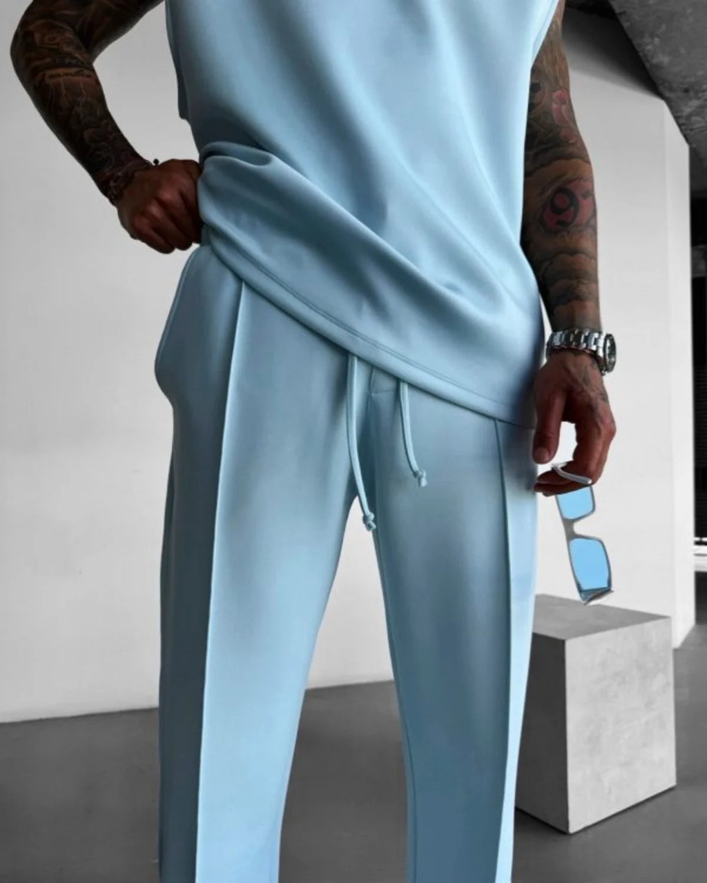 2025 Spring and summer men's new four seasons loose straight tube sports casual pants comfortable suit pants drawstring waistban - Clikcy
