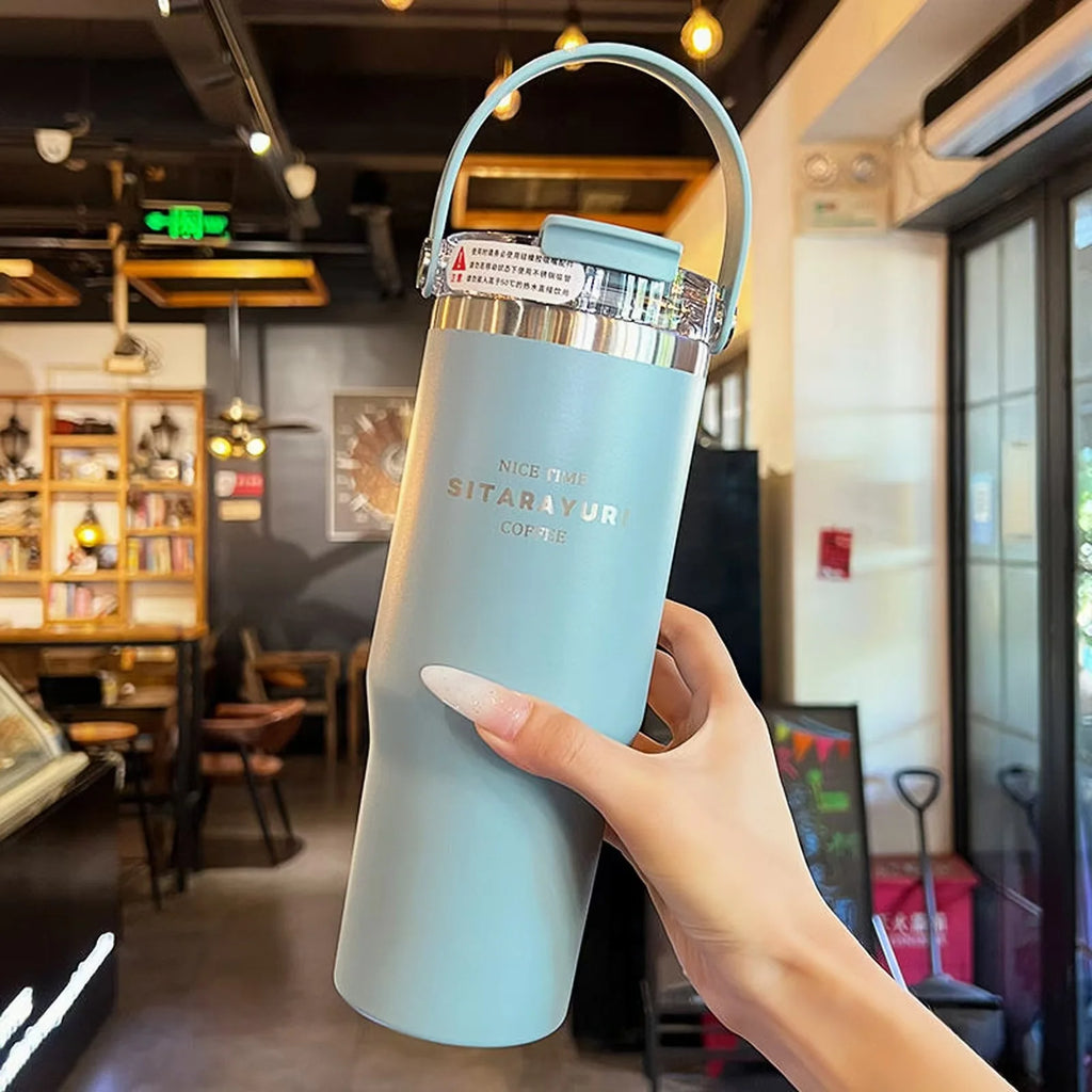 21oz/31oz Stainless Steel Tumbler with Straw Insulated Thermos Coffee Cup with Handle Water Bottle Travel Car Cups Copo Termo - Clikcy