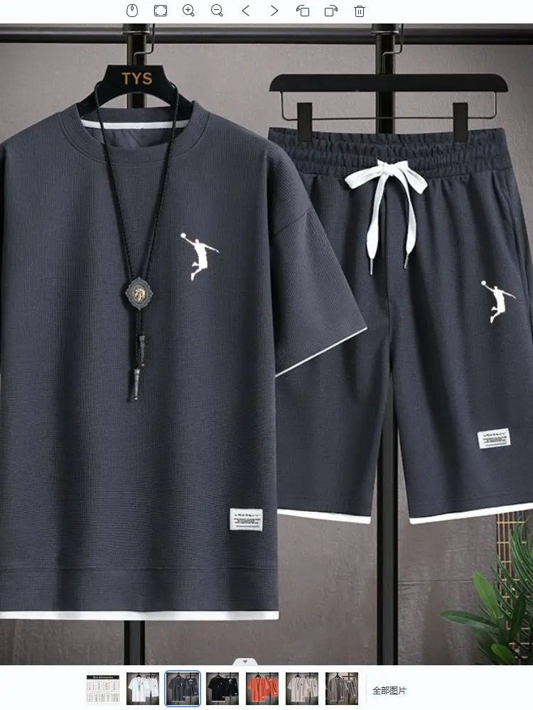 2024 NewSummer New Mens Tracksuit Linen Fabric T-shirt and Shorts Two Piece Set Men Sports Suit Fashion Breathable Sets - Clikcy