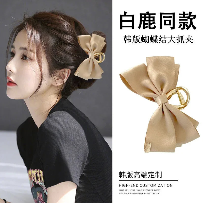 Korean Fashion Metal Bow Hairpin Ladies Simple Elegant Hair Accessories Grab Clip Girls Party Gift Accessories - Clikcy