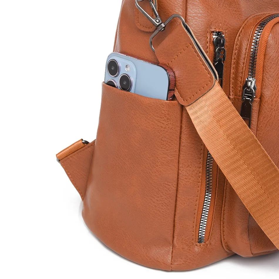 High-quality Leather Women Classic Back Pack 2025 Solid Color Luxury Travel Backpack Casual School Bags Girls Mochilas Feminina - Clikcy