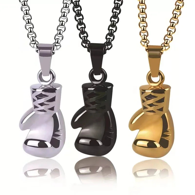 Punk Vintage Double Layer Boxing Gloves Pendant Necklace for Men Fighting Fashion Athleisure Jewelry Hip Hop Items - Clikcy
