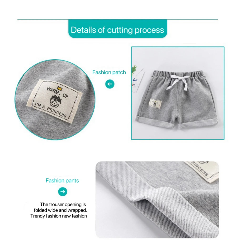 2pcs Cotton Summer Kids Shorts Boys Girls Solid Color Short Baby Cartoon Casual Pant Children Short Pant Sport Clothing Outwear - Clikcy