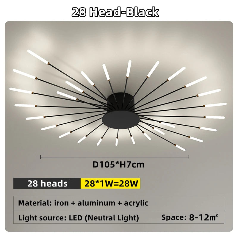 Led Firework Chandelier Dimmable For Living Room Bedroom Milk Yellow Ceiling Chandelier Dining Room LED Ceiling Lamp With Remote